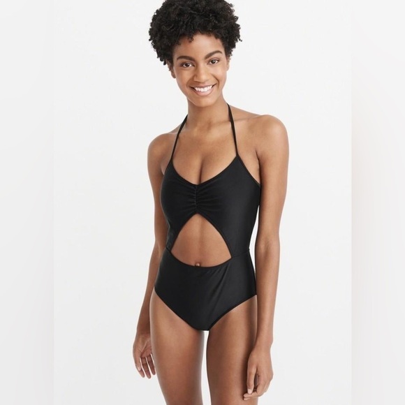 NWOT  Abercrombie Cutout Black One Piece Swimsuit - Picture 1 of 9